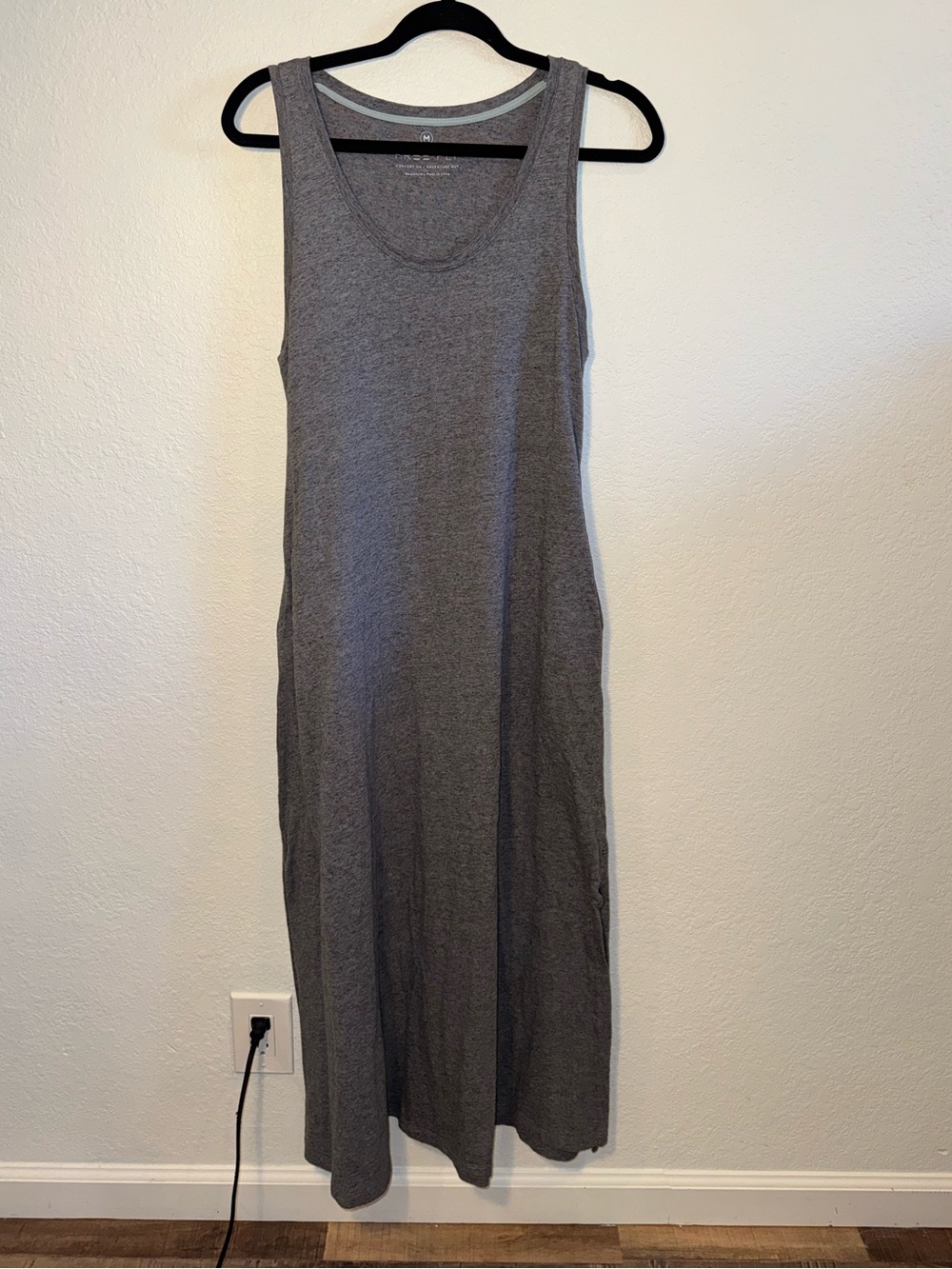 Freefly Gray Cotton Scoop Neck Casual Summer Maxi Dress with Side Slit Size M
